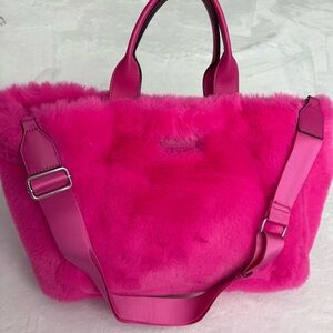 DKNY Hadlee Hot Pink Faux Fur Medium Tote Bag--NEW